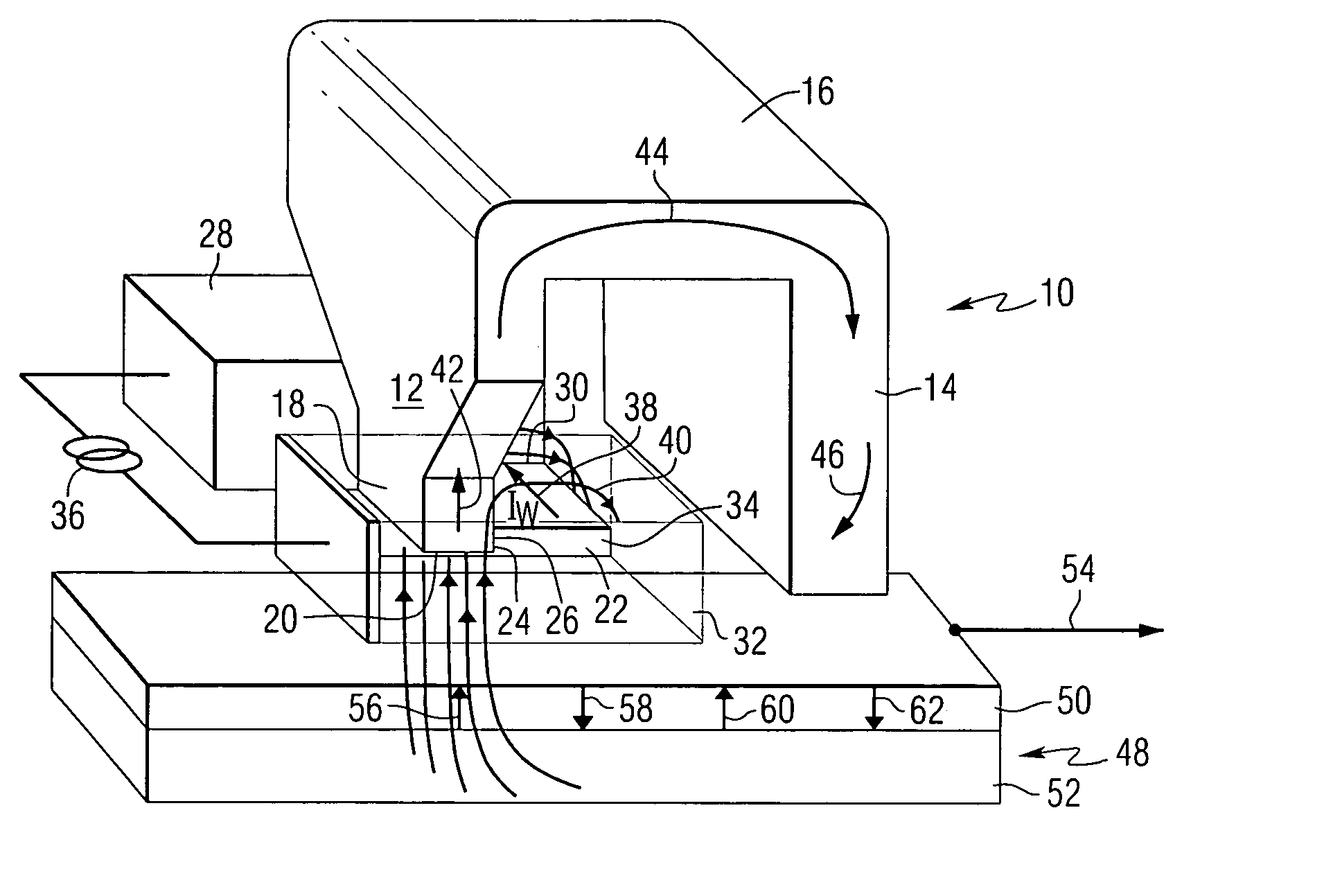 Inductive write head driven only by an ampere wire