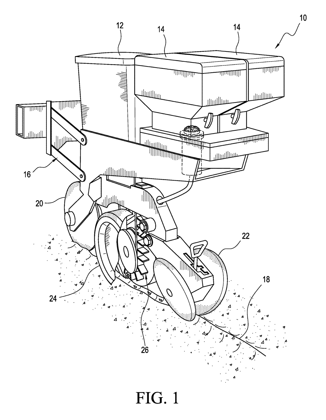 Electronically pulsing agricultural product with seed utilizing seed transport mechanism