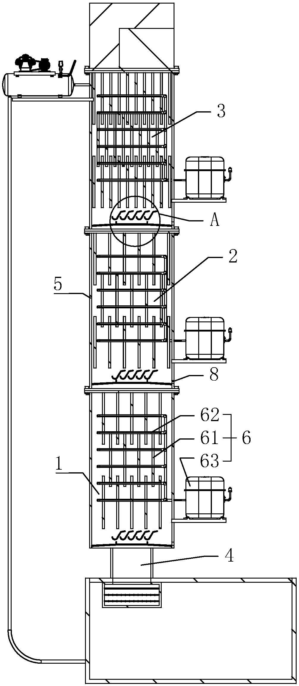 Three-stage condensation system of VOCs purification treatment device