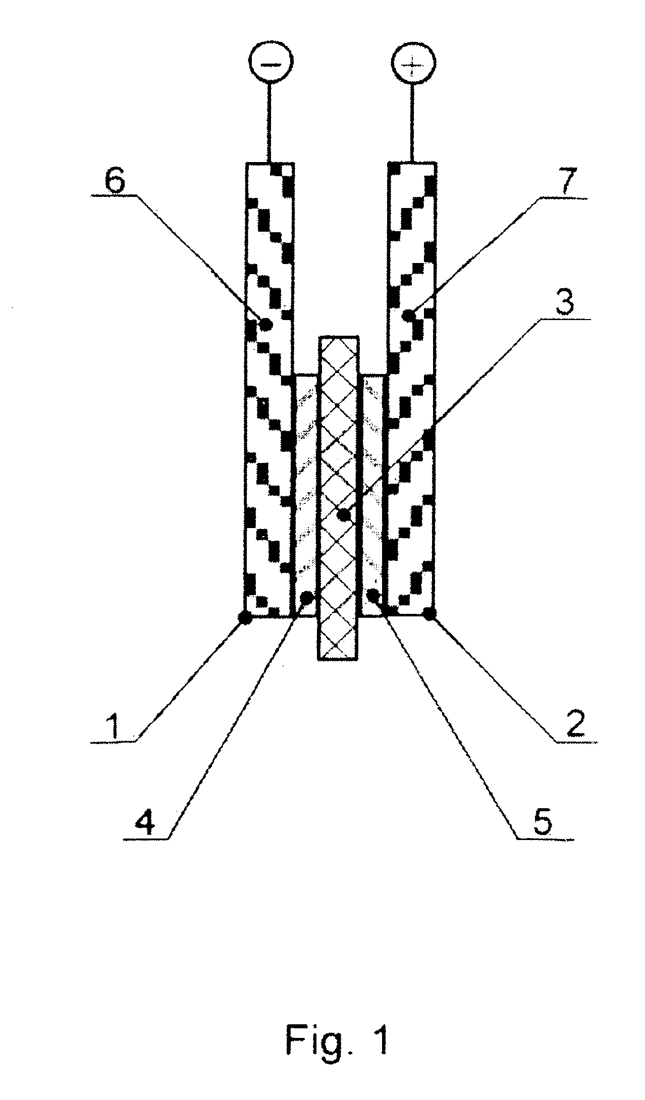 Electrochemical energy storage device of high specific power and electrodes for said device