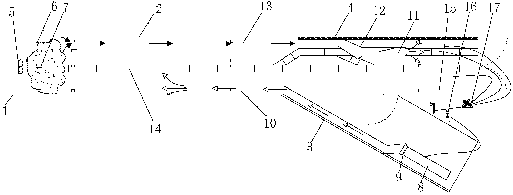 Simulation experiment device for airborne dust transportation and control of tunneling roadways