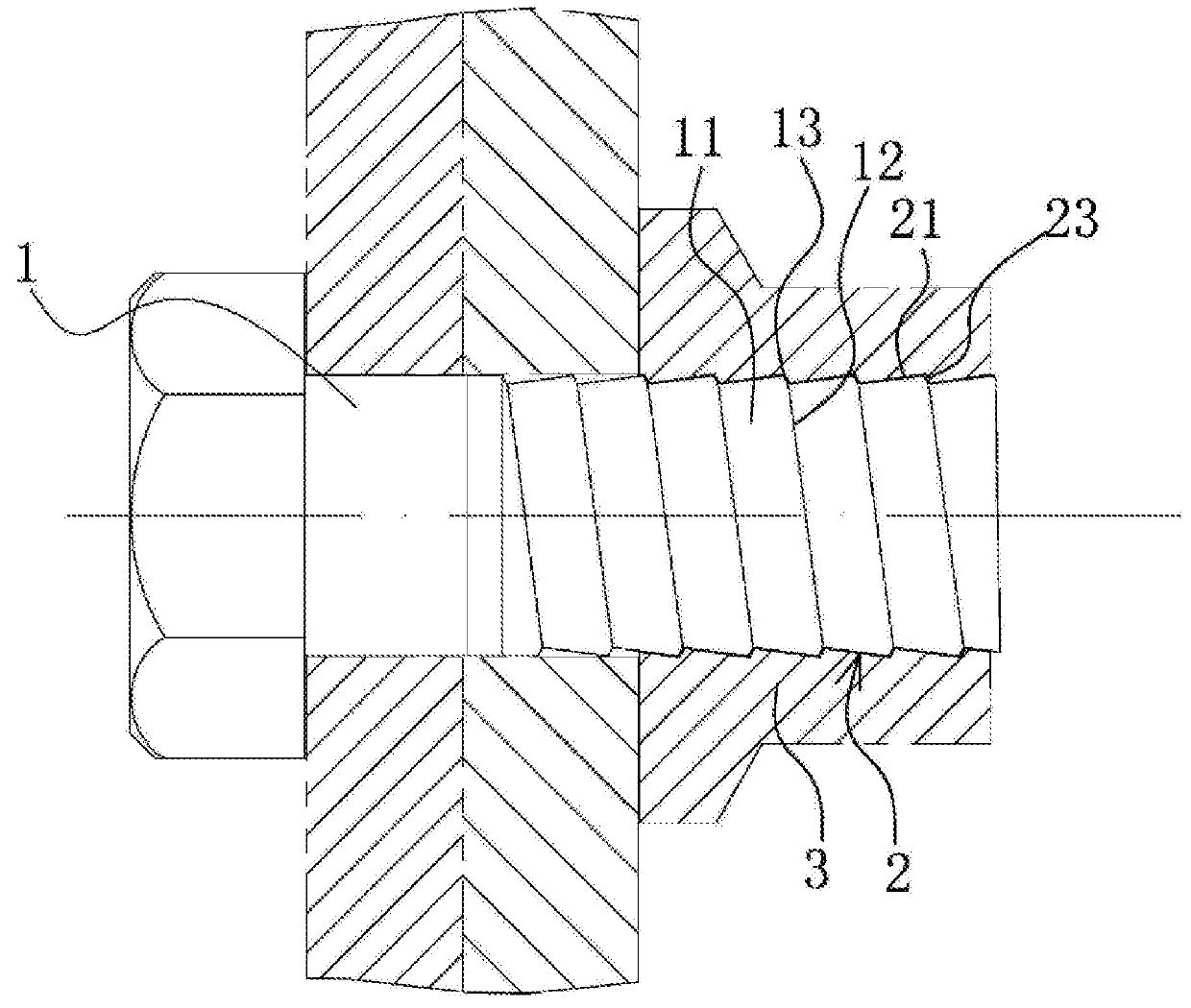 Tapered threaded bolt body and tapered threaded nut