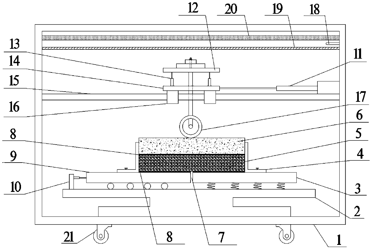 Asphalt pavement reflection crack propagation simulation test device provided with middle layer