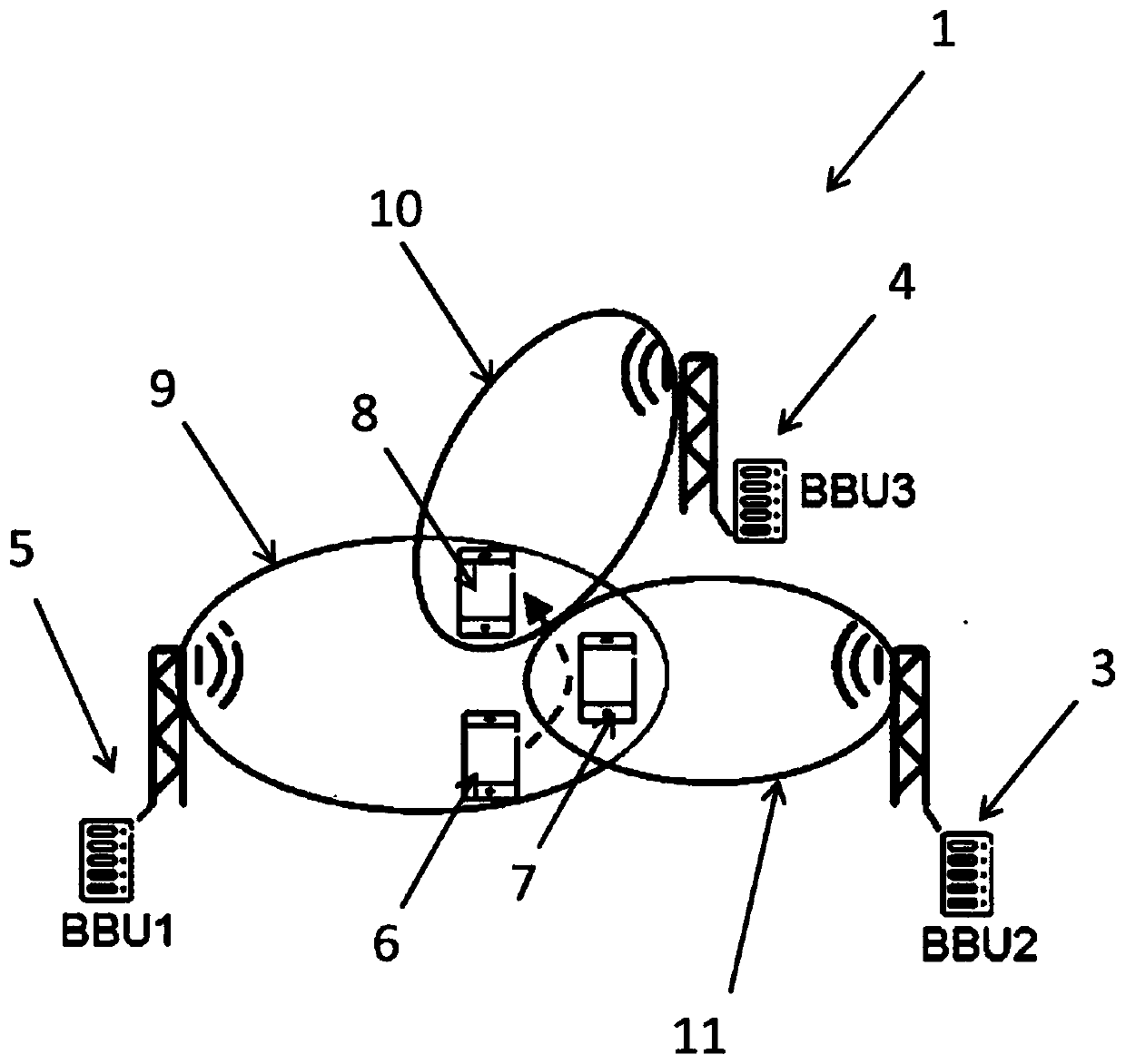 Method and devices for dual connectivity between dual protocol stack user equipment and two baseband units of radio access telecommunications network