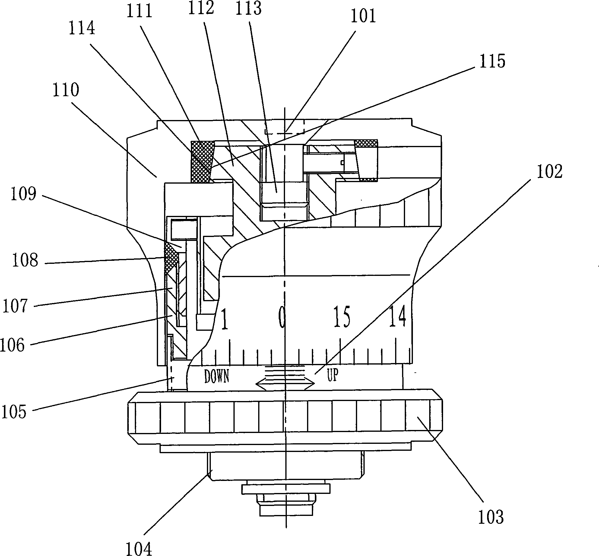 Regulating hand wheel with locking, zero alignment and round staff gauge