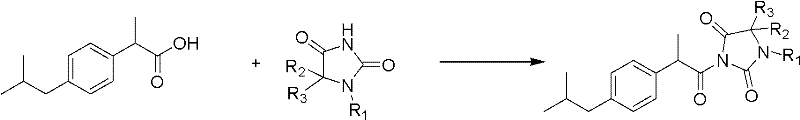 Hydantoin ibuprofen derivative and synthetic method and application thereof