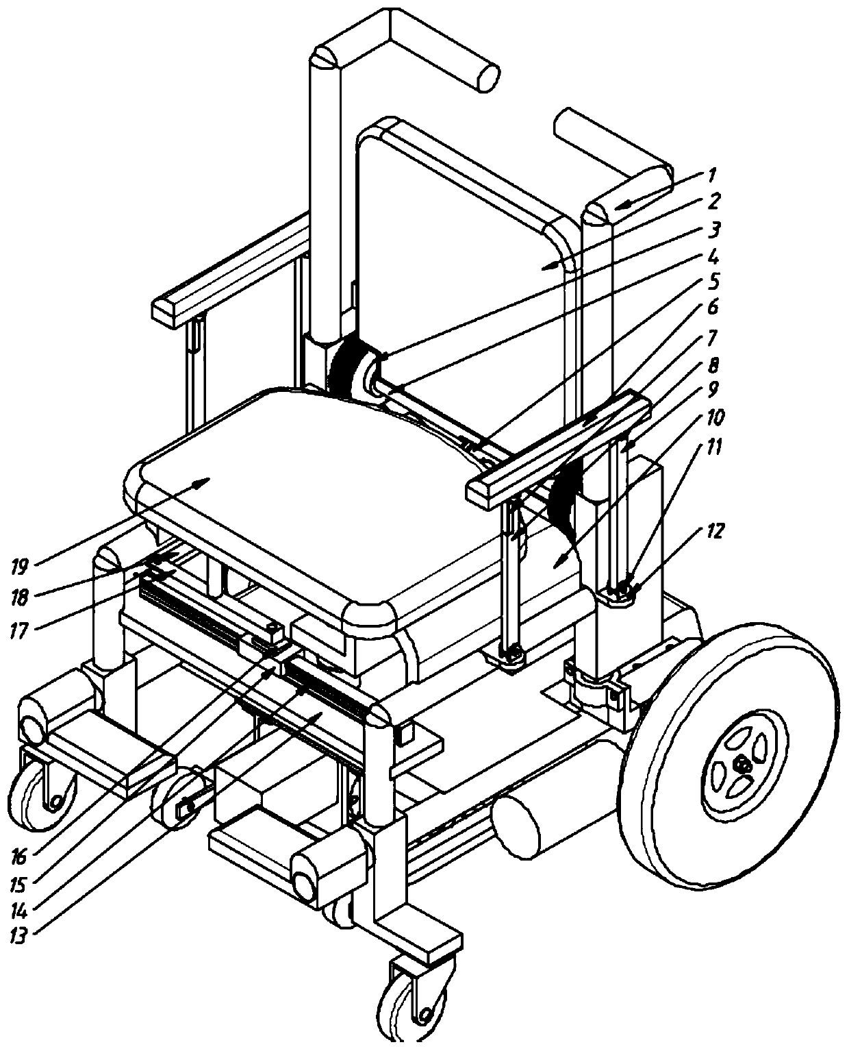 Electric wheelchair with assistive function of getting in and out of bed and obstacle-crossing function