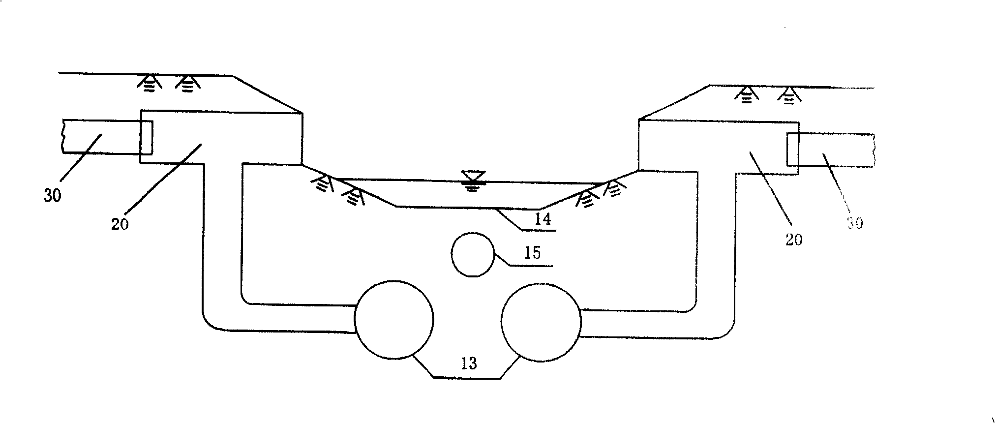 Water flow separate discharge method for urban pipeline network with river, rain and sewage mixed flow