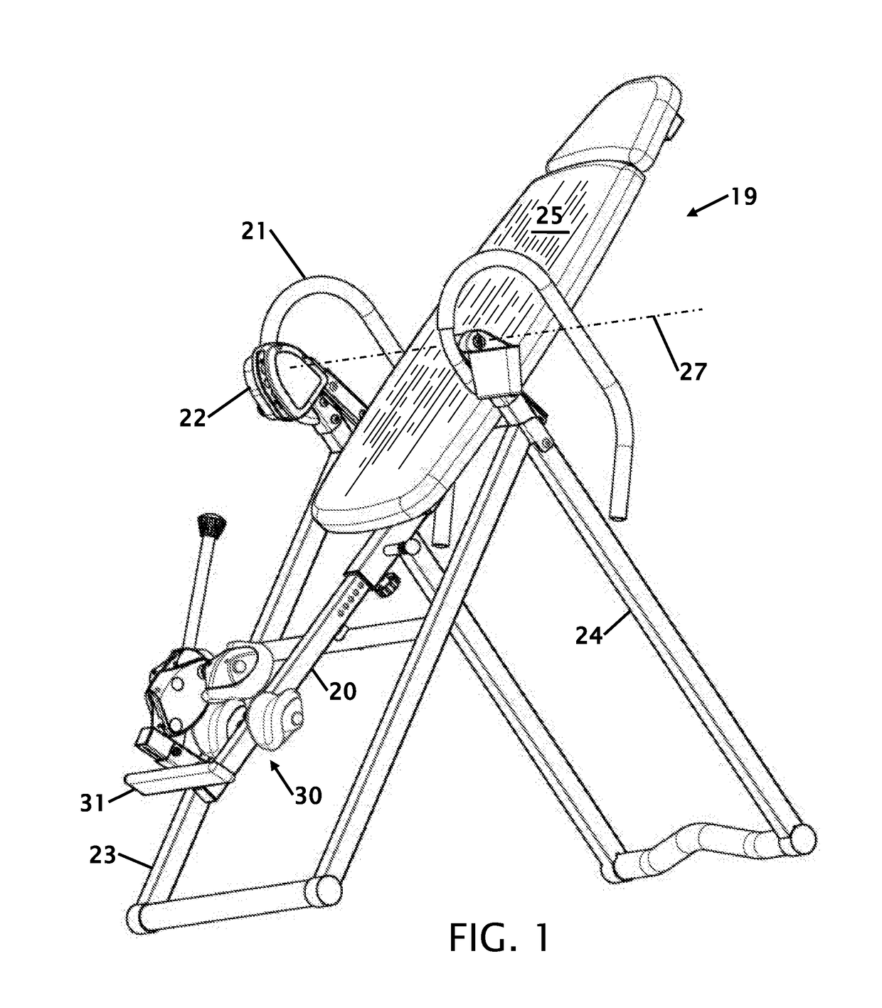 Gas cushion ankle holder for an inversion table