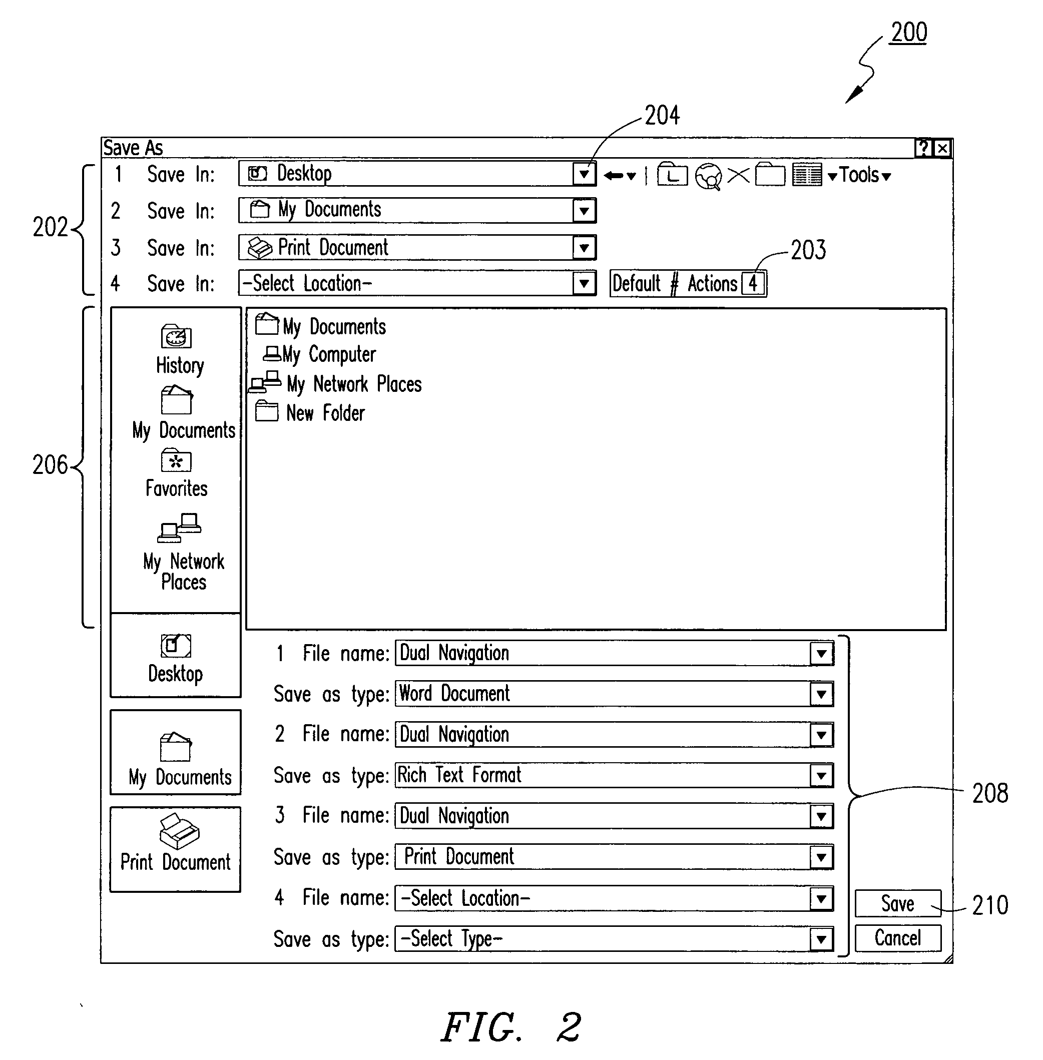 Method and graphic interface for storing, moving, sending or printing electronic data to two or more locations, in two or more formats with a single save function