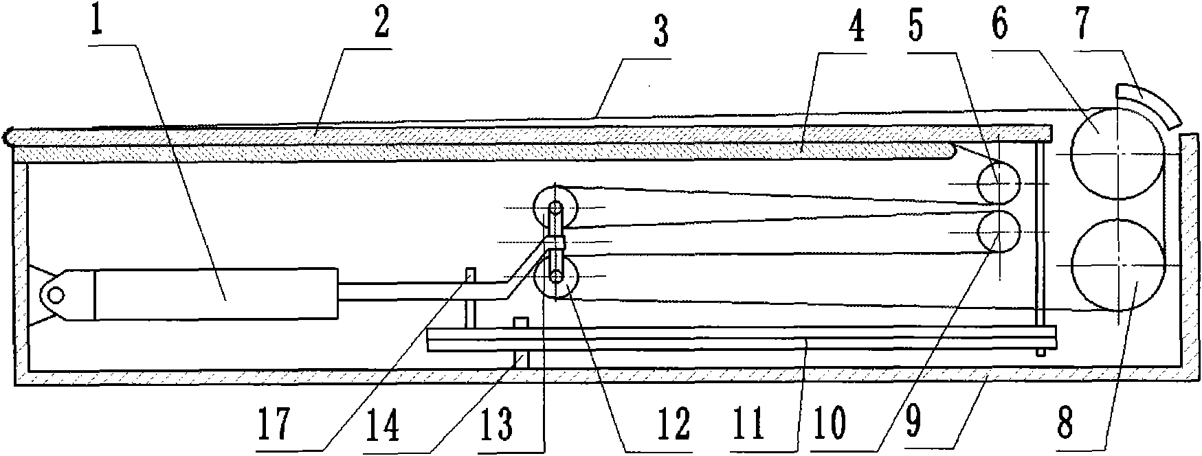 Full-cloth-width patient transferring bed surface and motion control structure thereof