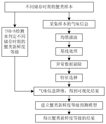 Method for detecting crab freshness grade based on machine olfaction