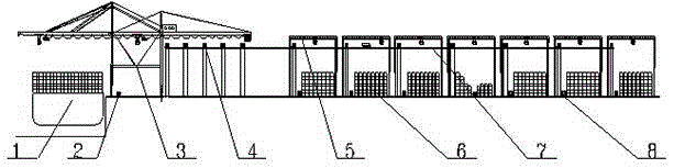 Overhead rail transit type container port loading and unloading system