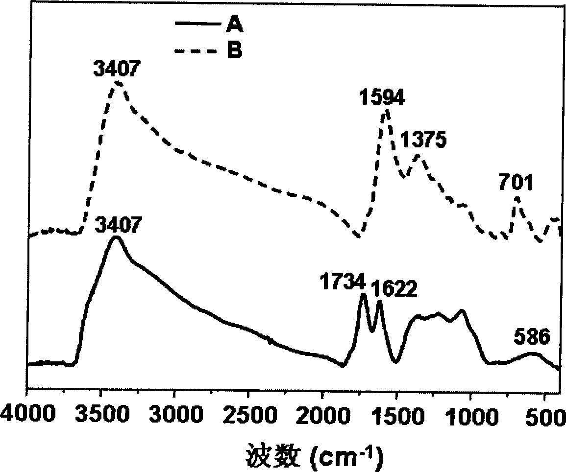 Mono-layer oxidized mineral carbon and ferriferrous oxide composite material as well as preparation and application