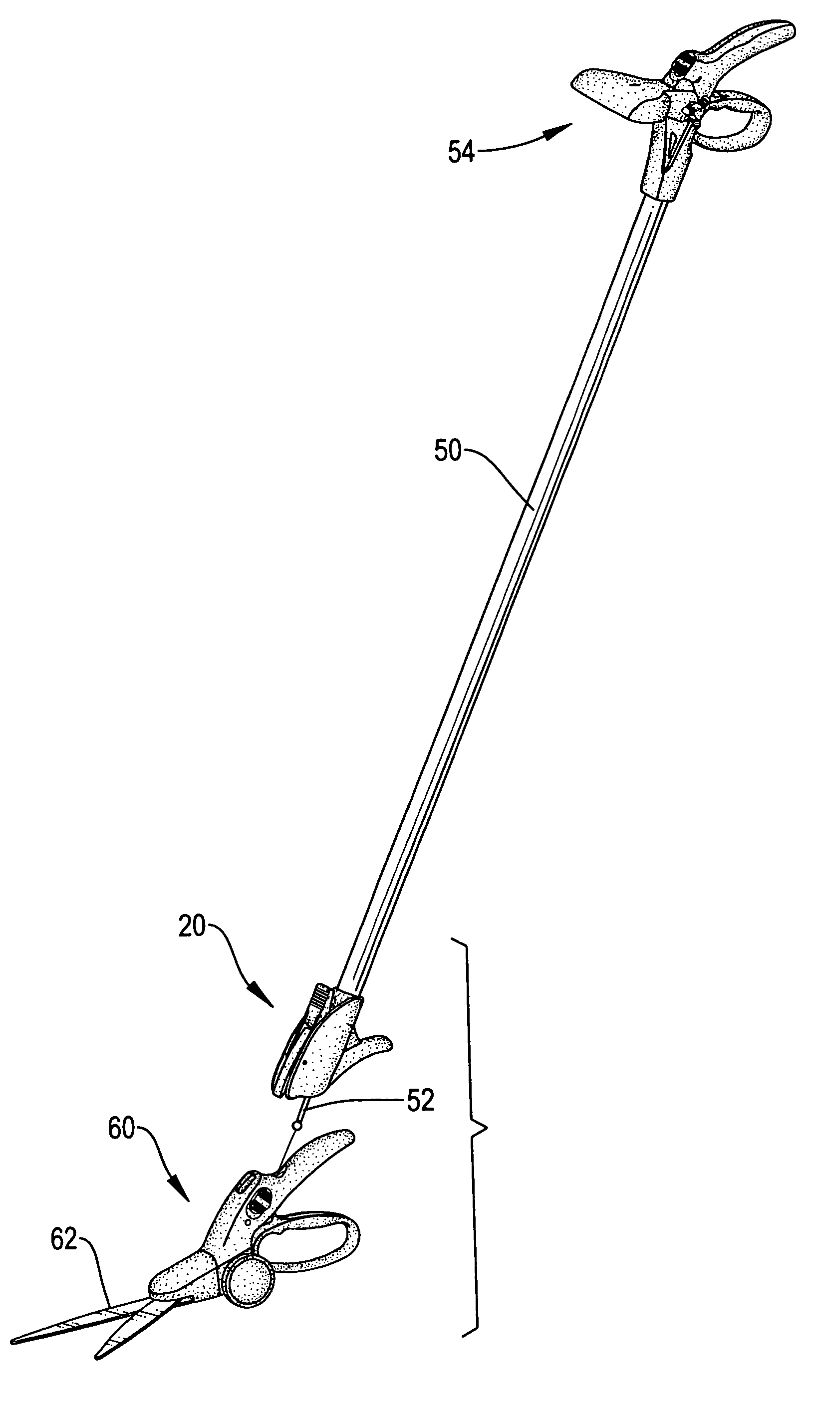 Long-handled grass shears with a detachable connecting device