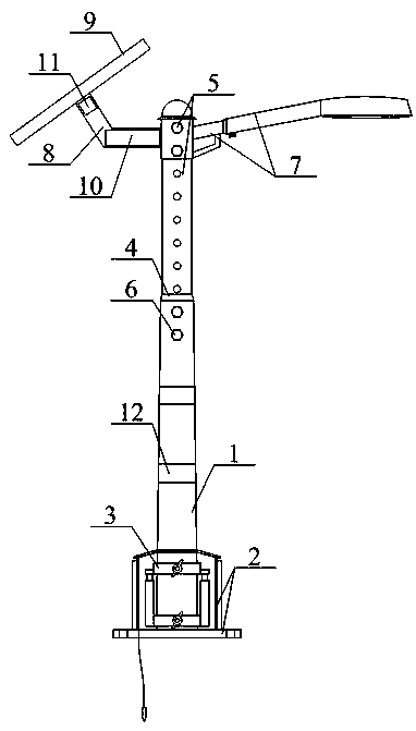 Light energy street lamp height regulating device