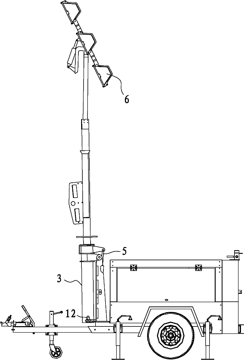 Illuminating vehicle with automatic telescopic arm