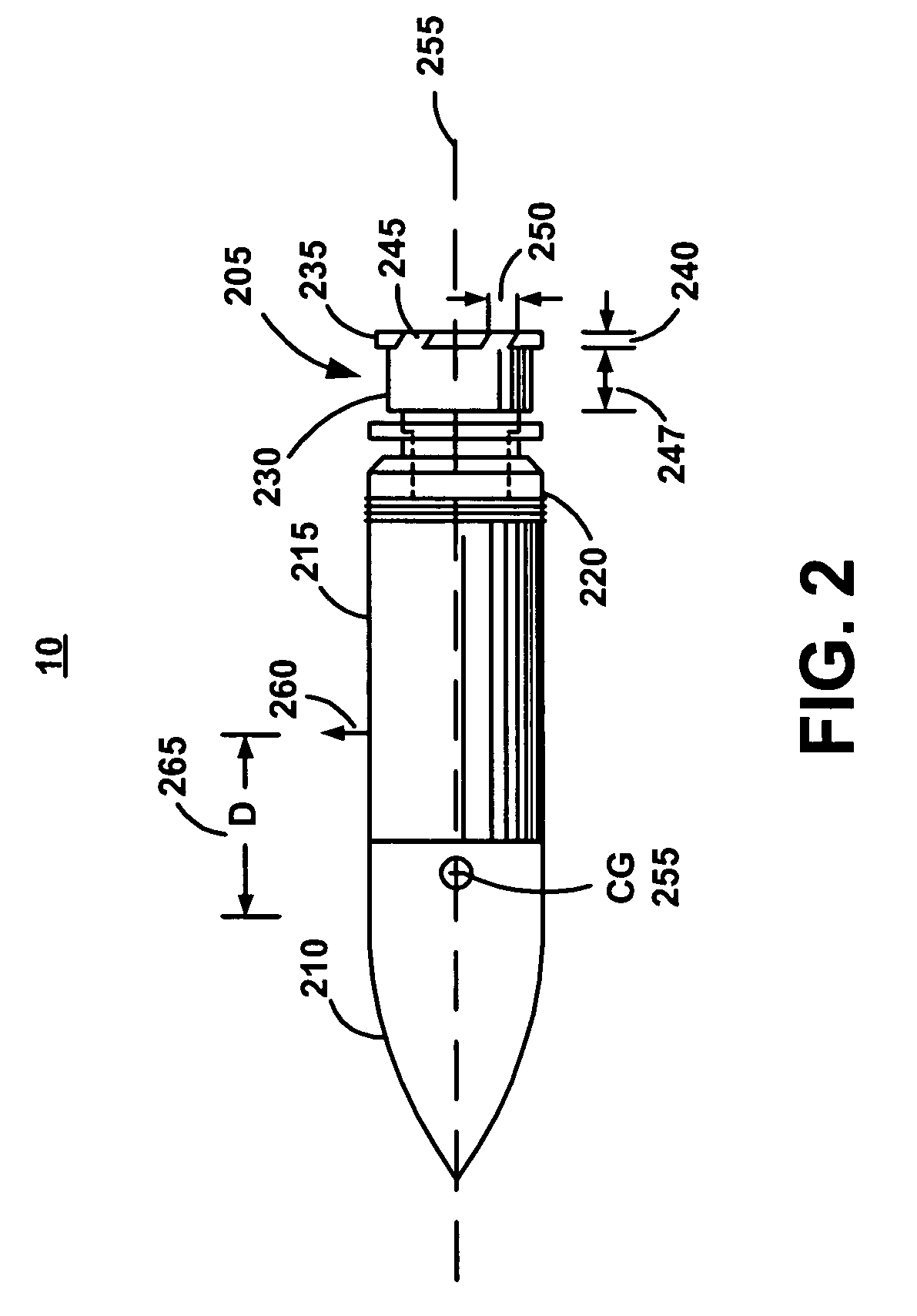 Finless training projectile with improved flight stability over an extended range