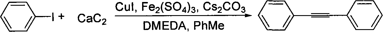 Method for synthesizing diphenylacetylene by utilizing calcium carbide