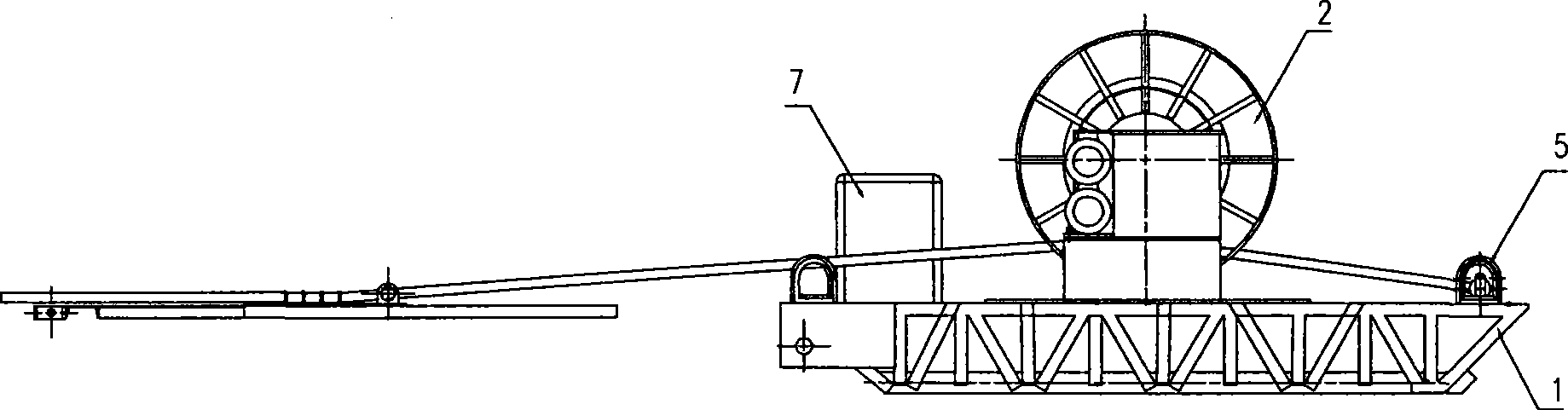 Ground follow-up type cable reel installation for mining dredger