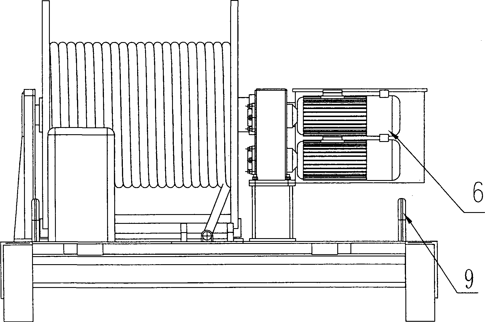 Ground follow-up type cable reel installation for mining dredger