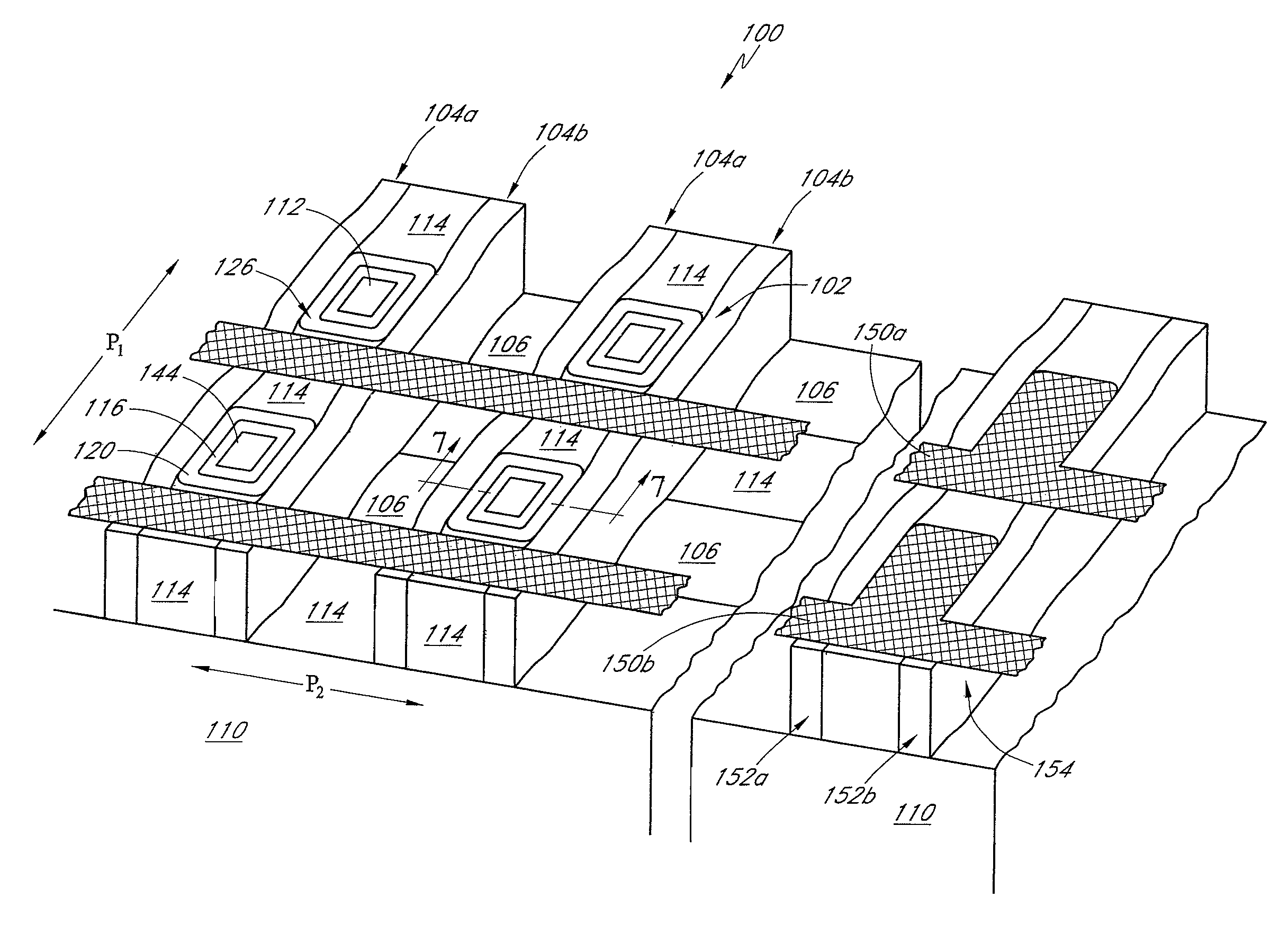 Memory array with surrounding gate access transistors and capacitors with global and staggered local bit lines