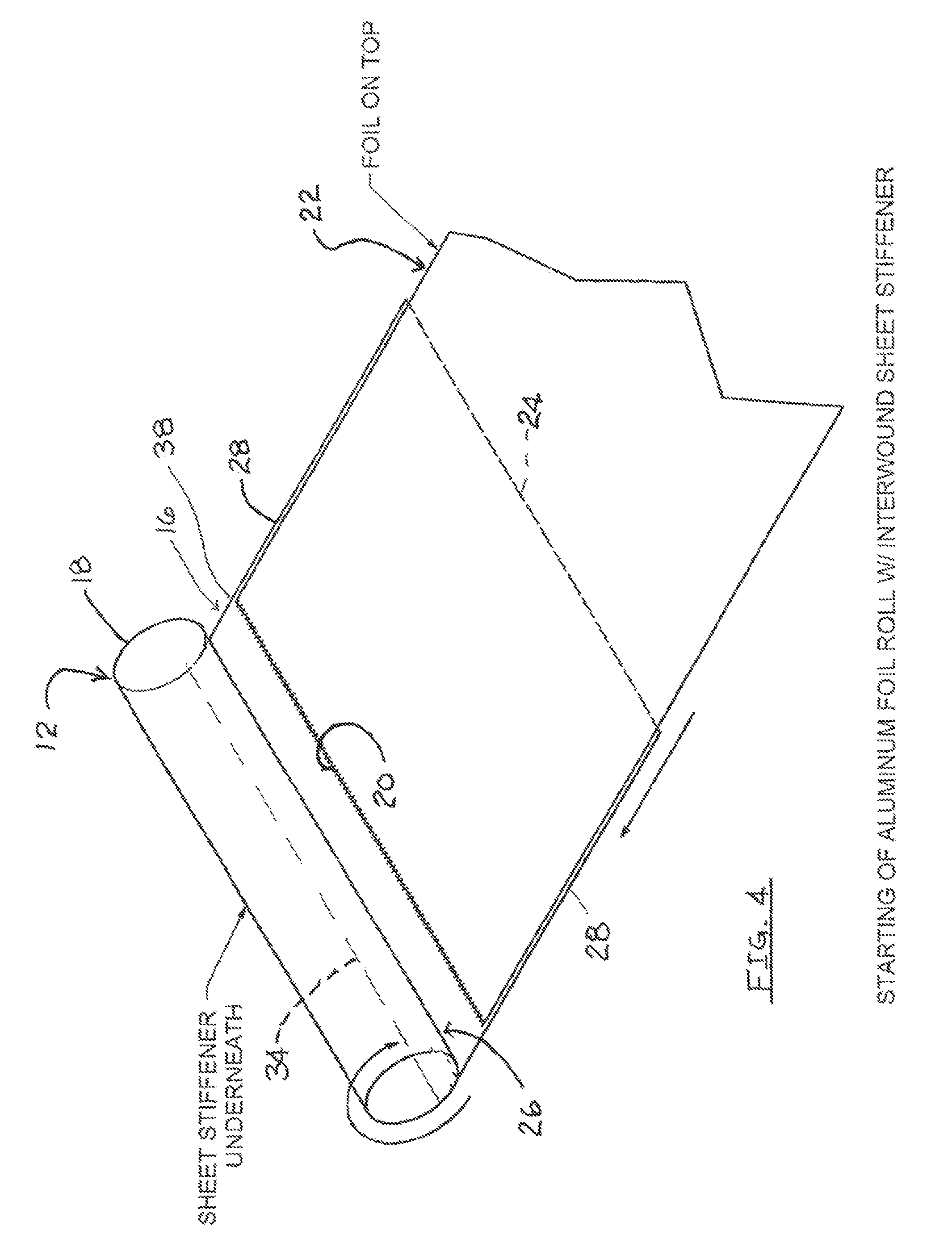 Foil roll with wound stiffening core, apparatus for winding the roll and method