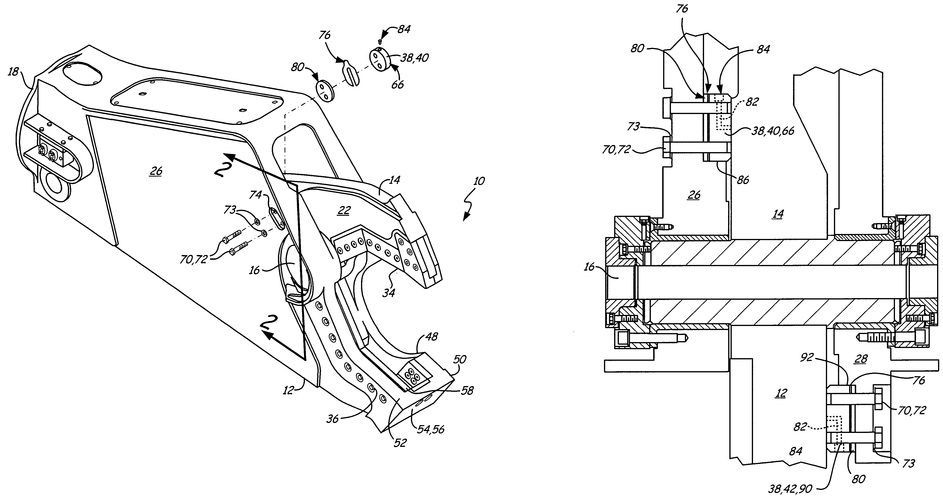 Heavy-duty demolition apparatus with blade stabilizing puck