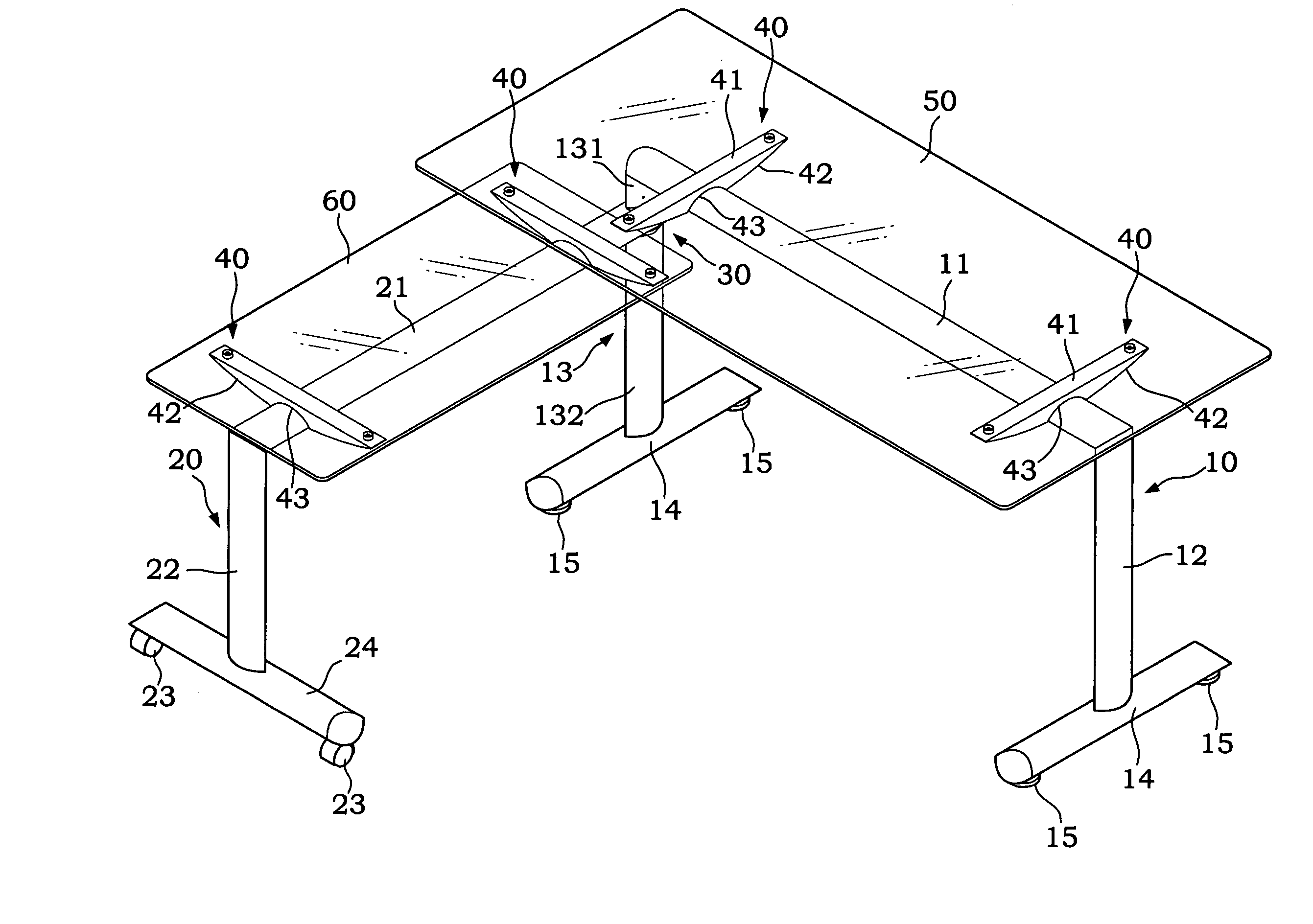 Movable "L" type desk