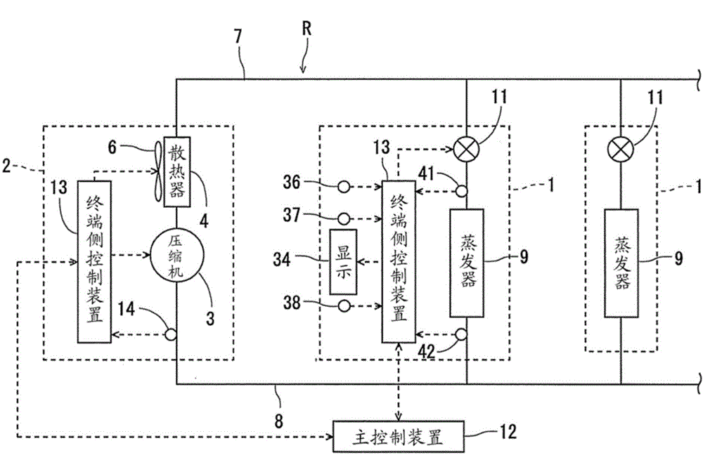 Open-type display cabinet and refrigeration device thereof