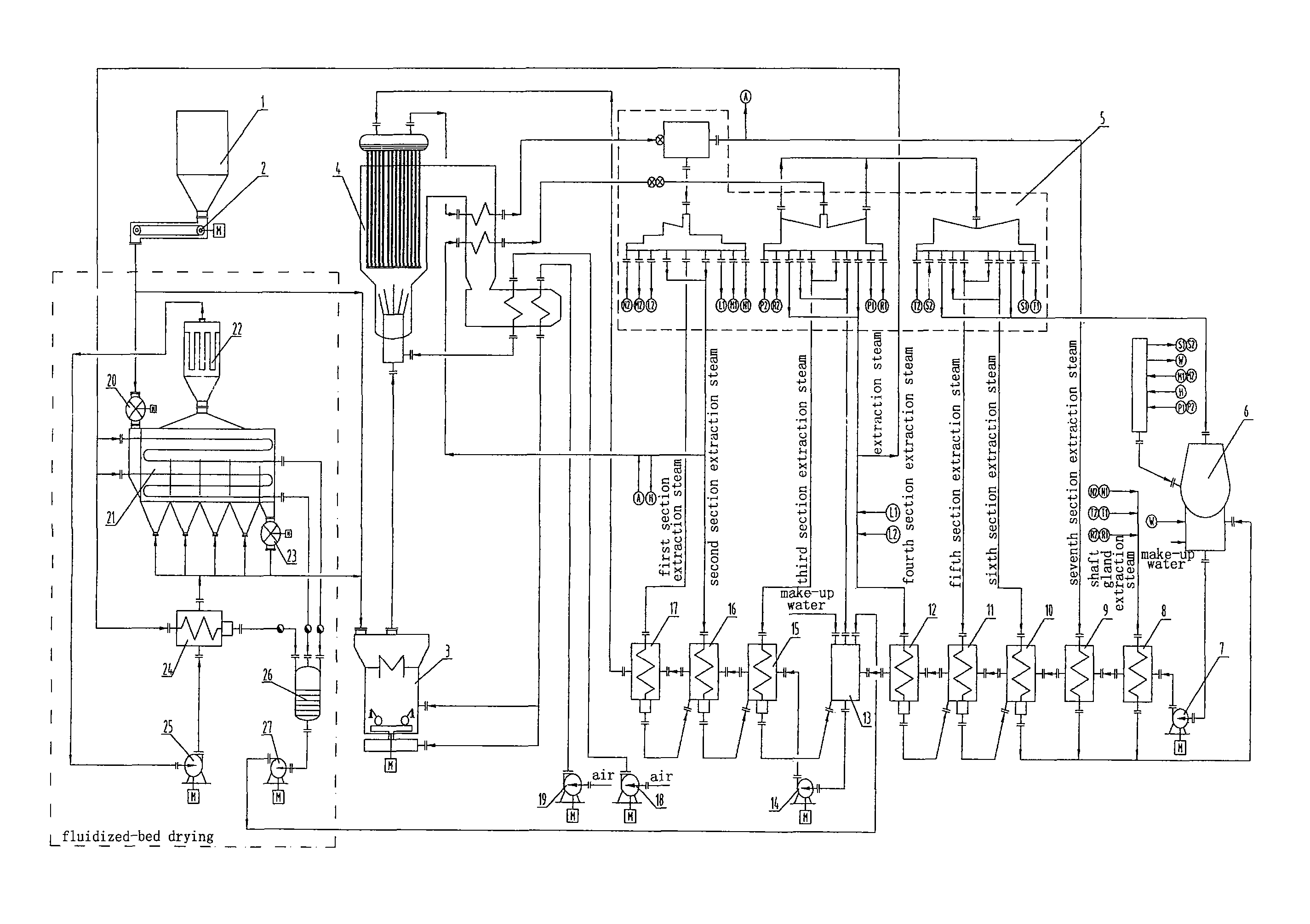 Process for reducing coal consumption in coal fired power plant with fluidized-bed drying