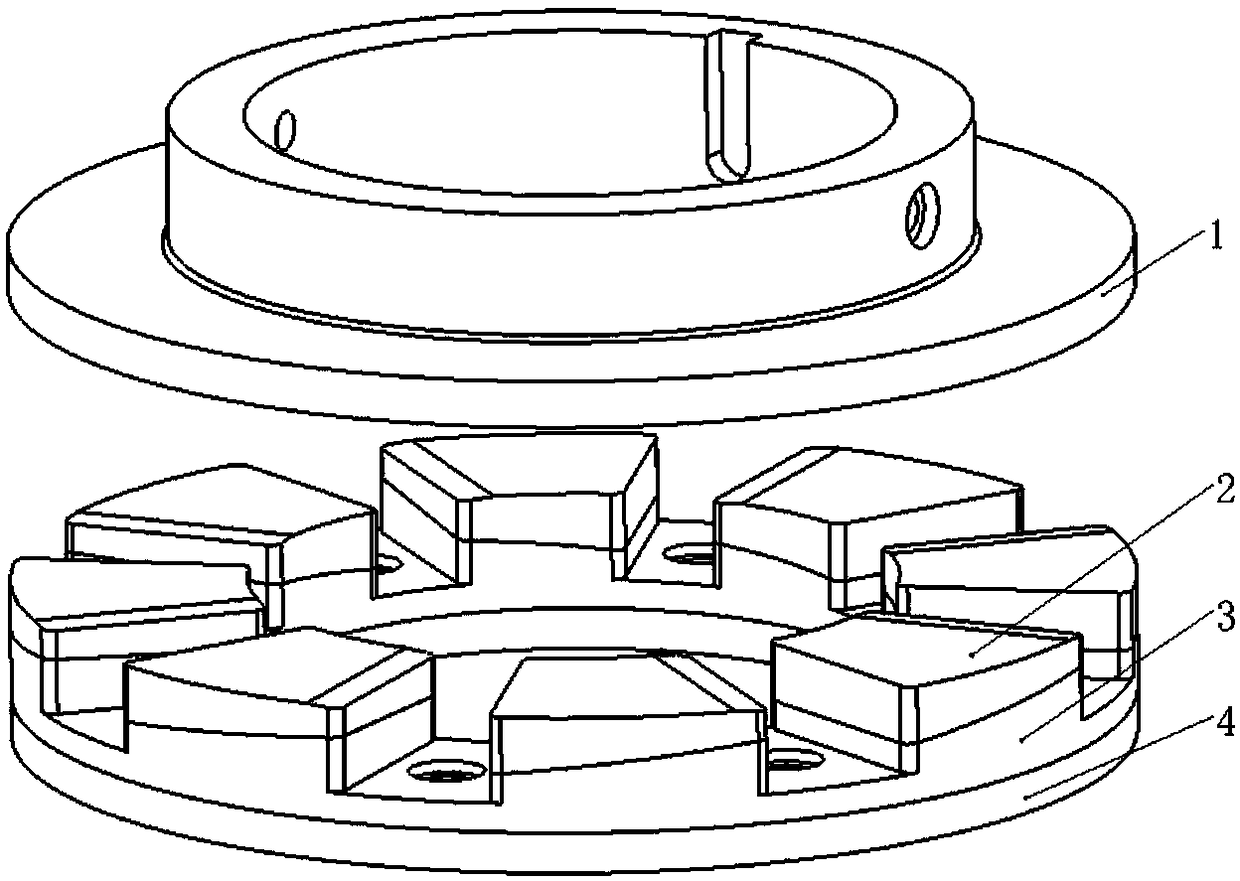 A tilting pad thrust bearing supported by an elastic disc