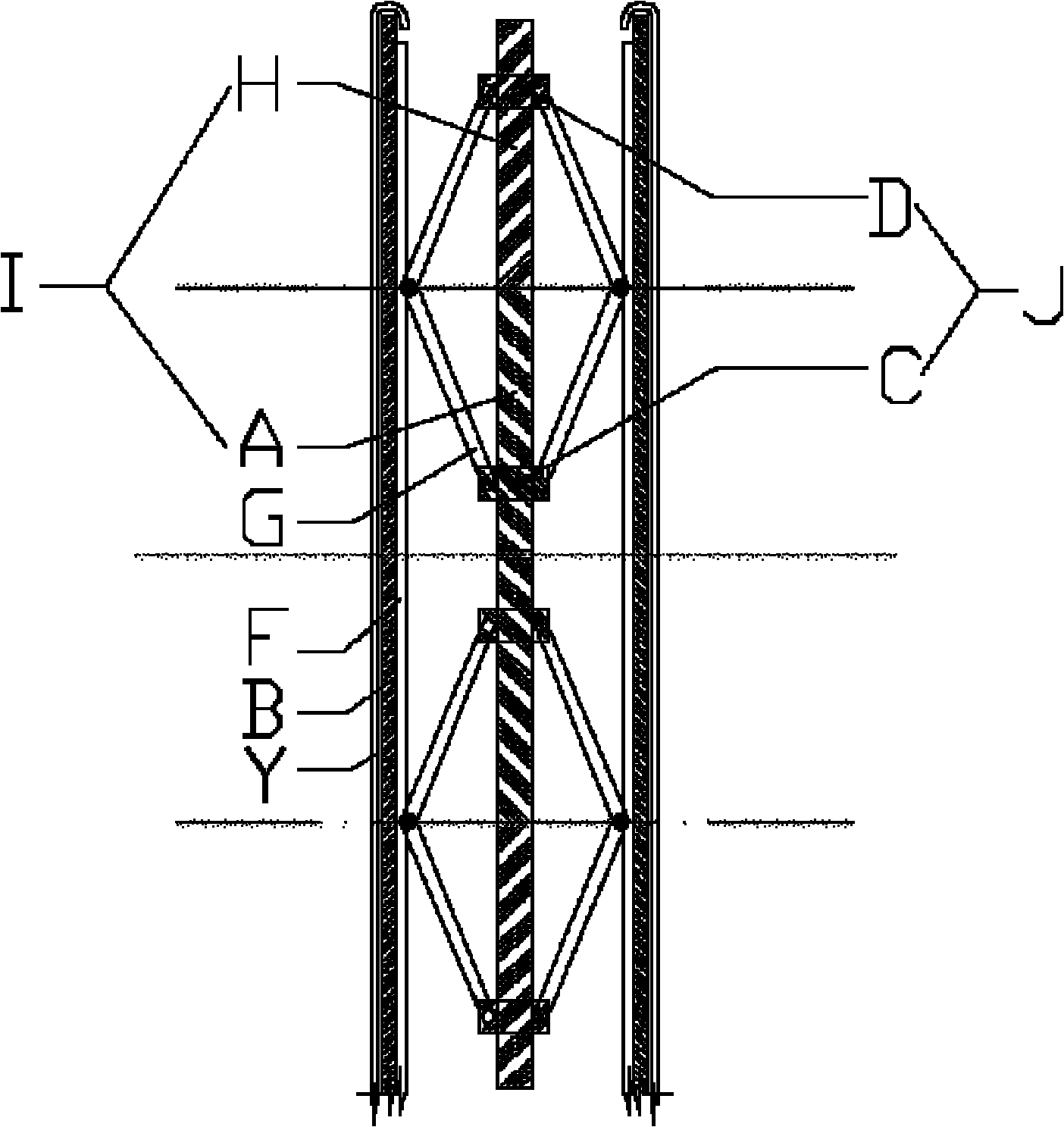 Extruding and extending device for horizontal loading drainage solidifying soft soil reinforcement and construction method thereof