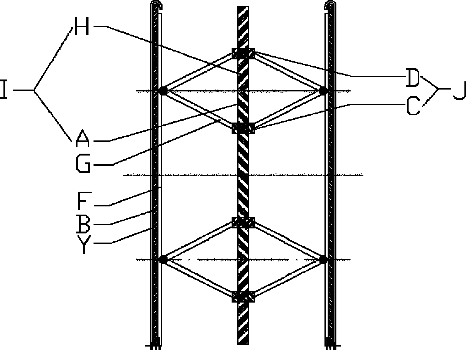 Extruding and extending device for horizontal loading drainage solidifying soft soil reinforcement and construction method thereof