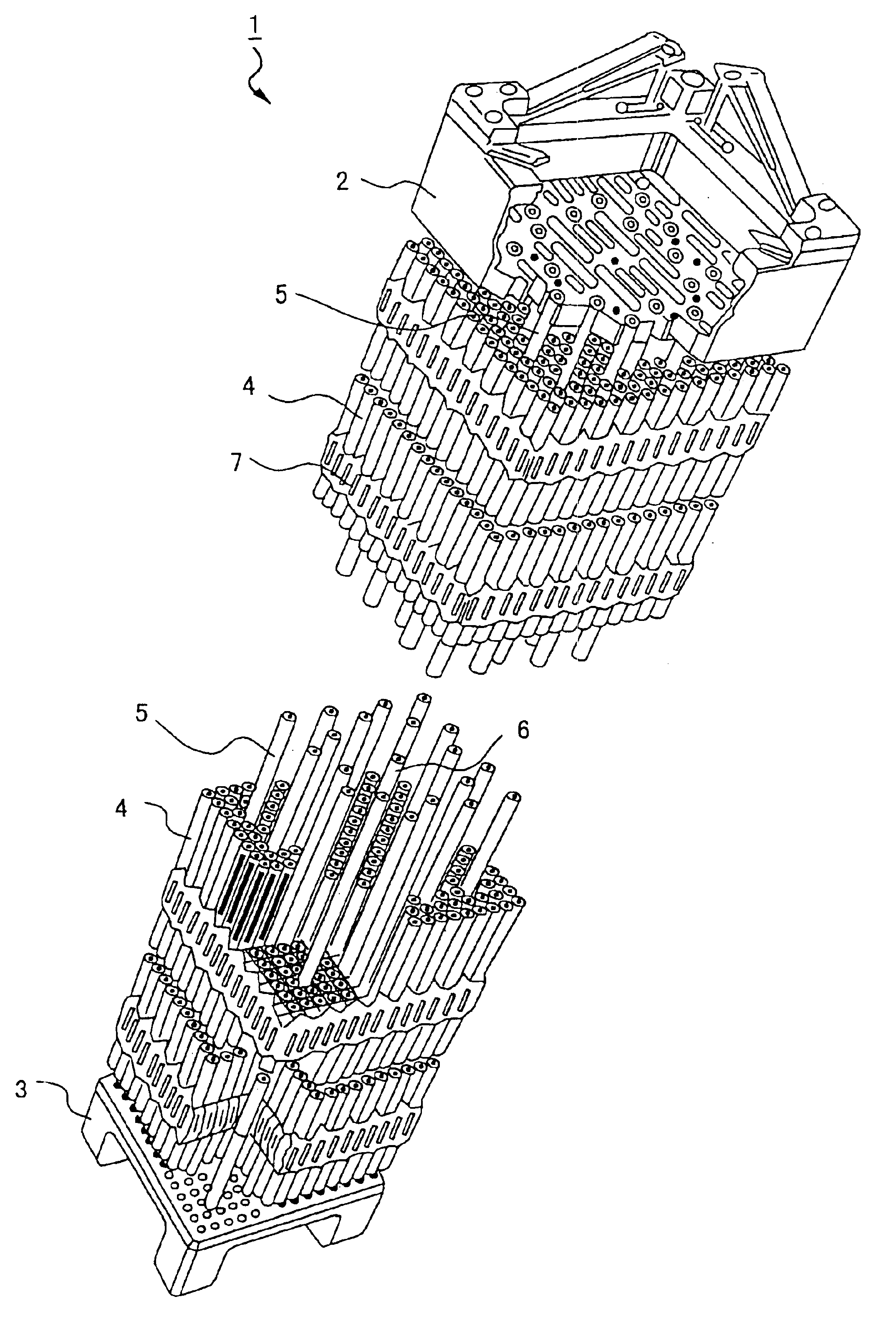 Absorbing rod, an apparatus for inserting the absorbing rod, a cask, and a method of storing spent fuel assemblies