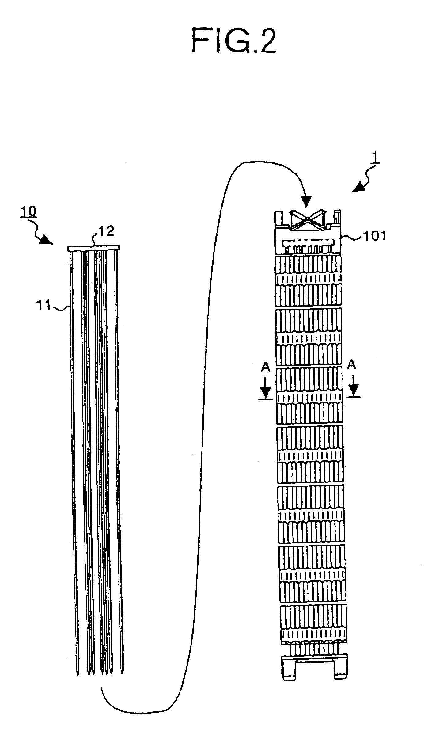 Absorbing rod, an apparatus for inserting the absorbing rod, a cask, and a method of storing spent fuel assemblies