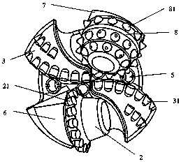 Combined type diamond drill bit under complex and difficult drilling conditions