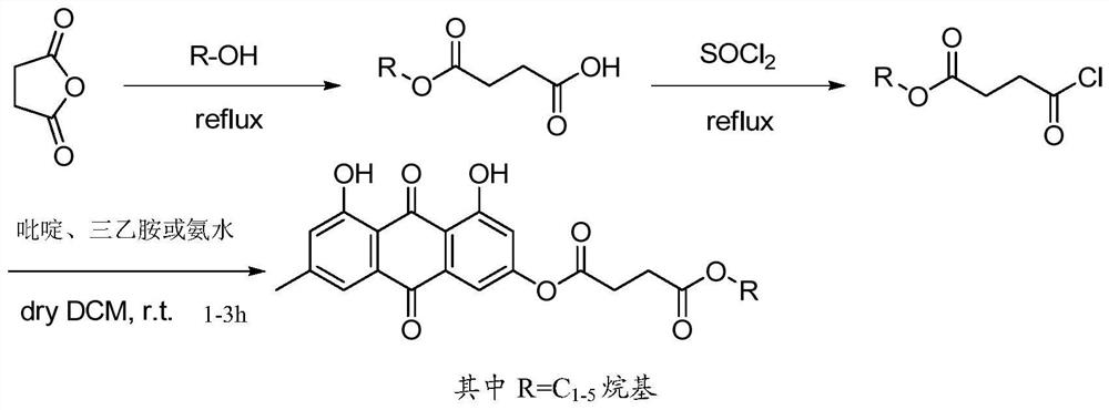 Emodin succinyl ester compound and preparation method and use thereof