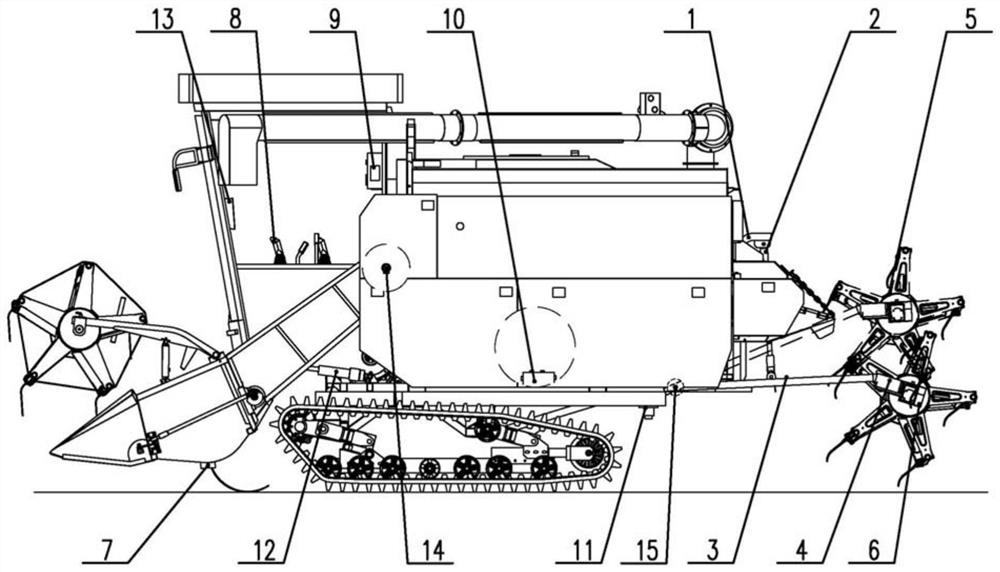 Self-adaptive regulation and control system and method for ratooning rice stubble cutting height and stubble supporting operation