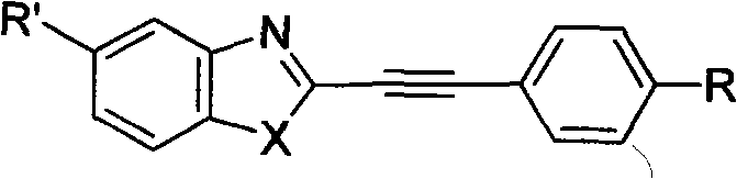 Structure and preparation method for heterocyclic aryl acetylene compounds containing benzoxazole and benzothiazole groups