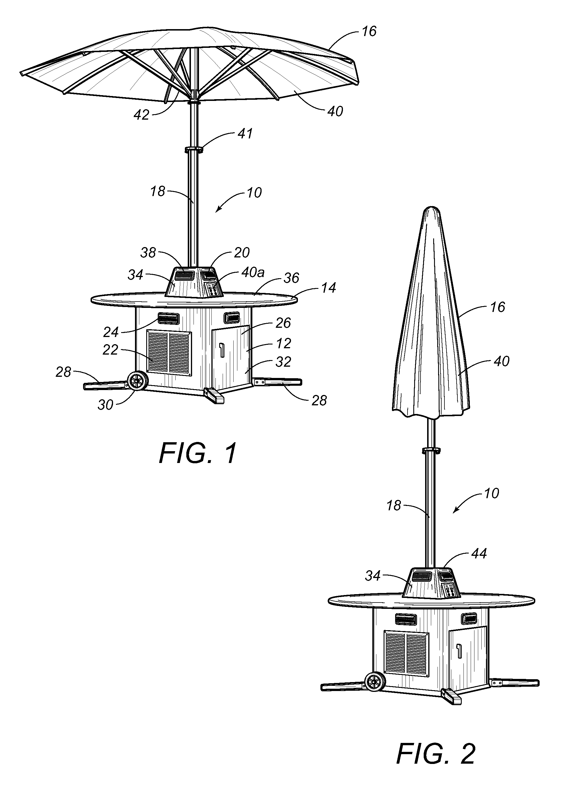 Table umbrella apparatus with air treating system