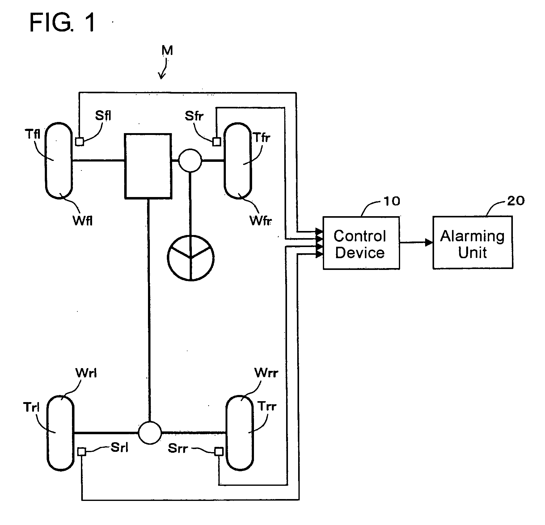 Tire air-pressure alarming device, tire monitored thereby and control method for properties of tire