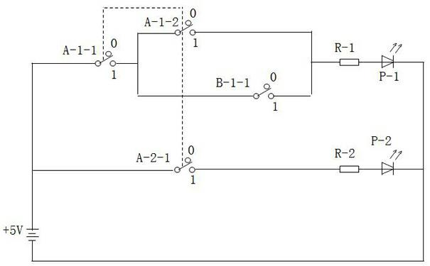 Demonstration device for proving logic algebraic formula A (A+B) =A