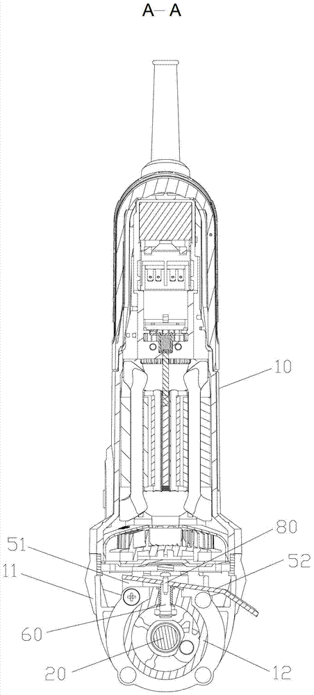 Angle grinders with push-rod stop mechanism