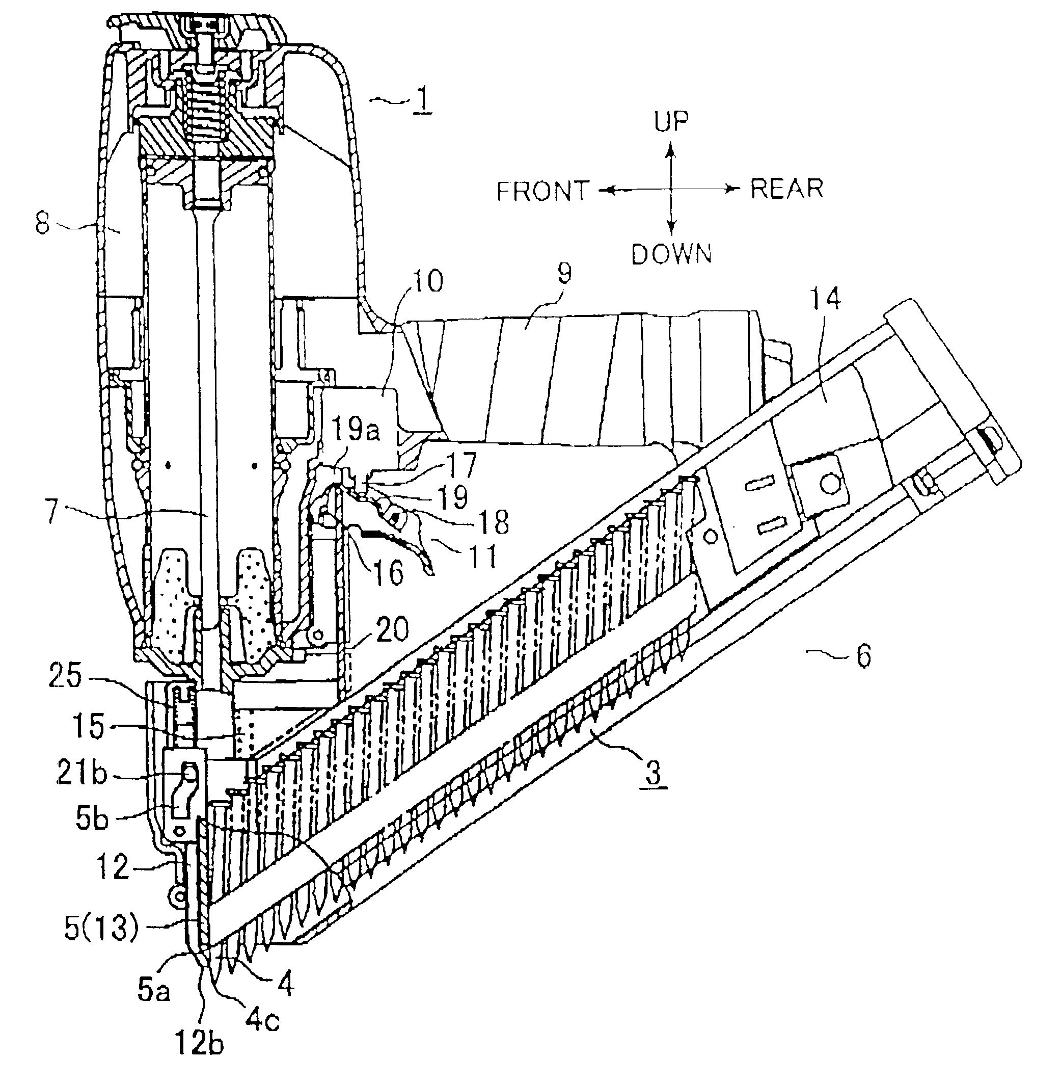 Nail gun with safety portion mechanism for preventing misfires