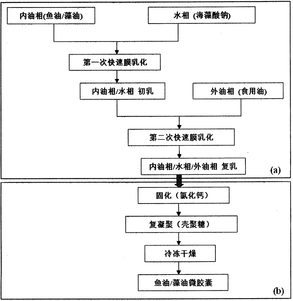 A kind of micronano scale fish oil/algae oil microcapsule and its preparation process