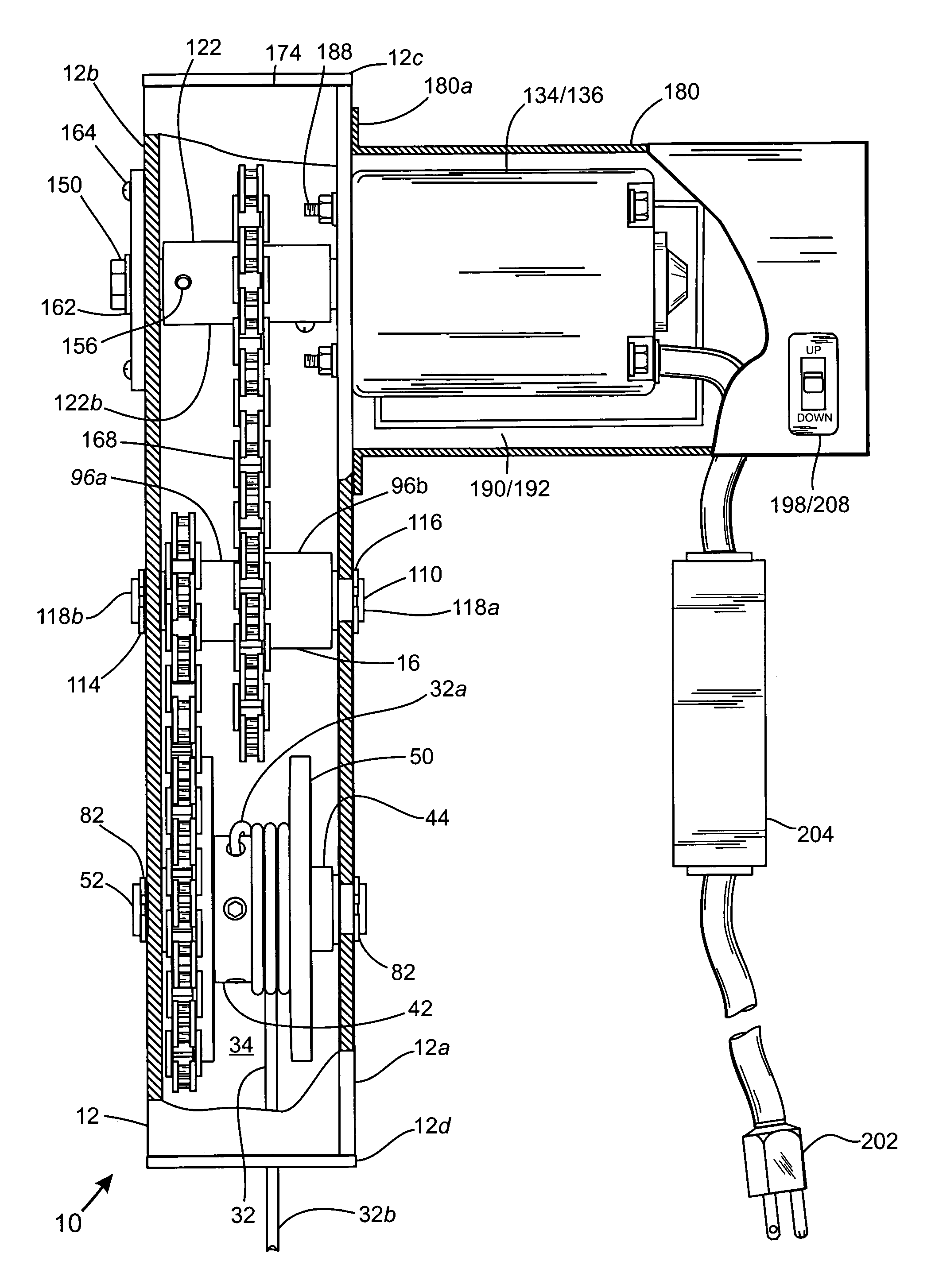 Winch assembly for a lift structure supportive of a recreational boat and related watercraft