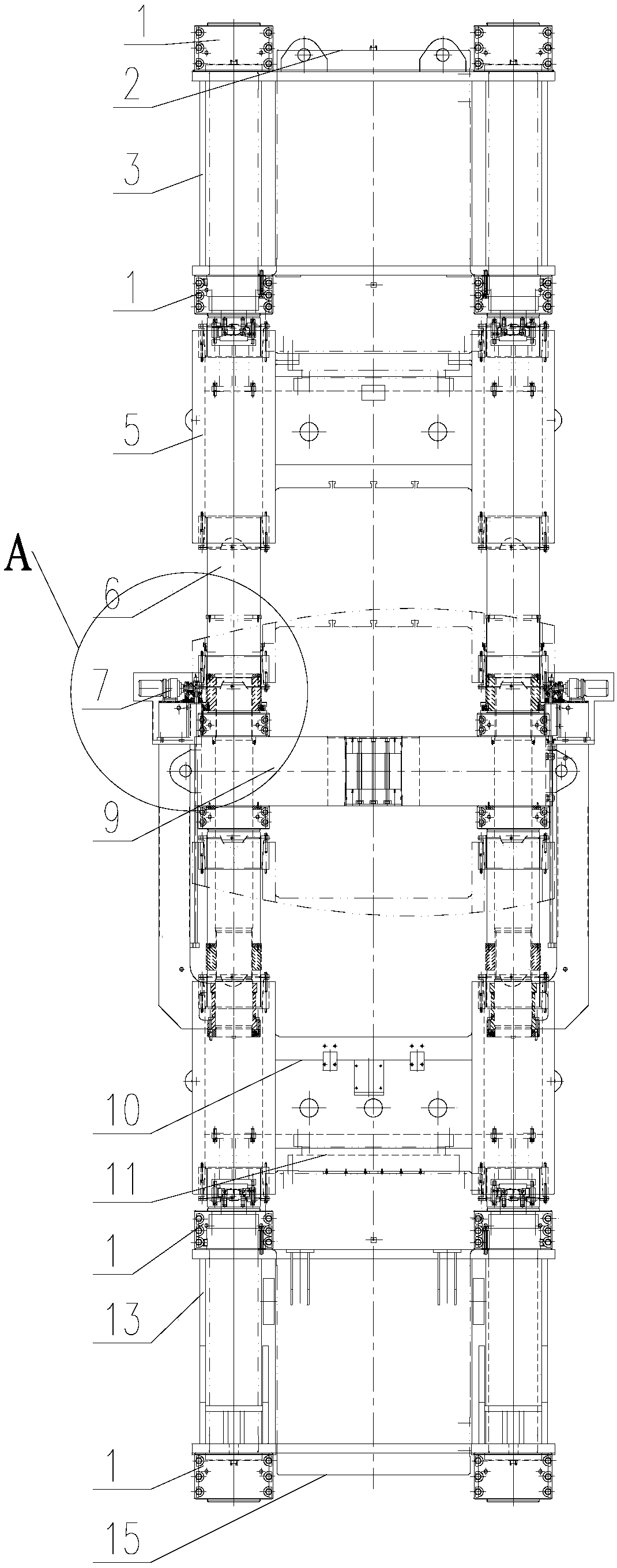 Five-beam four-column type explosive pressing hydraulic machine