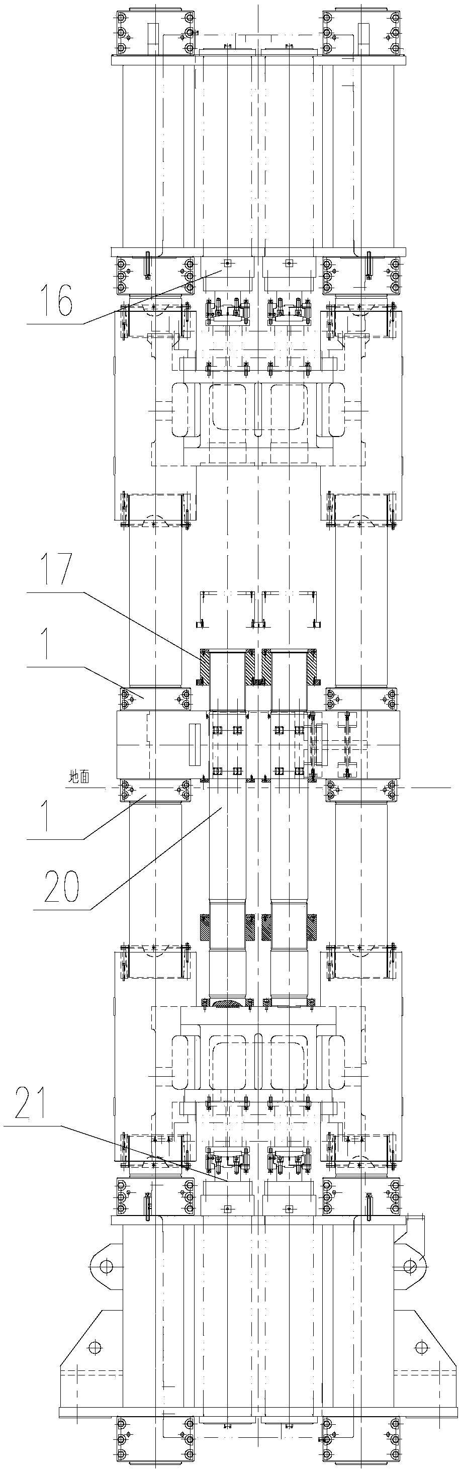 Five-beam four-column type explosive pressing hydraulic machine