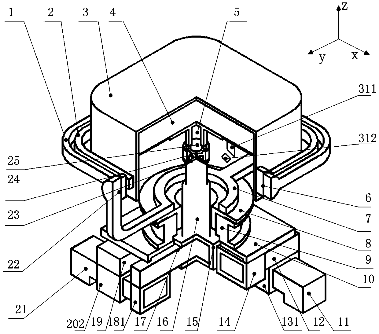 Double super satellite platform test device based on integration of air floating ball and journal bearing